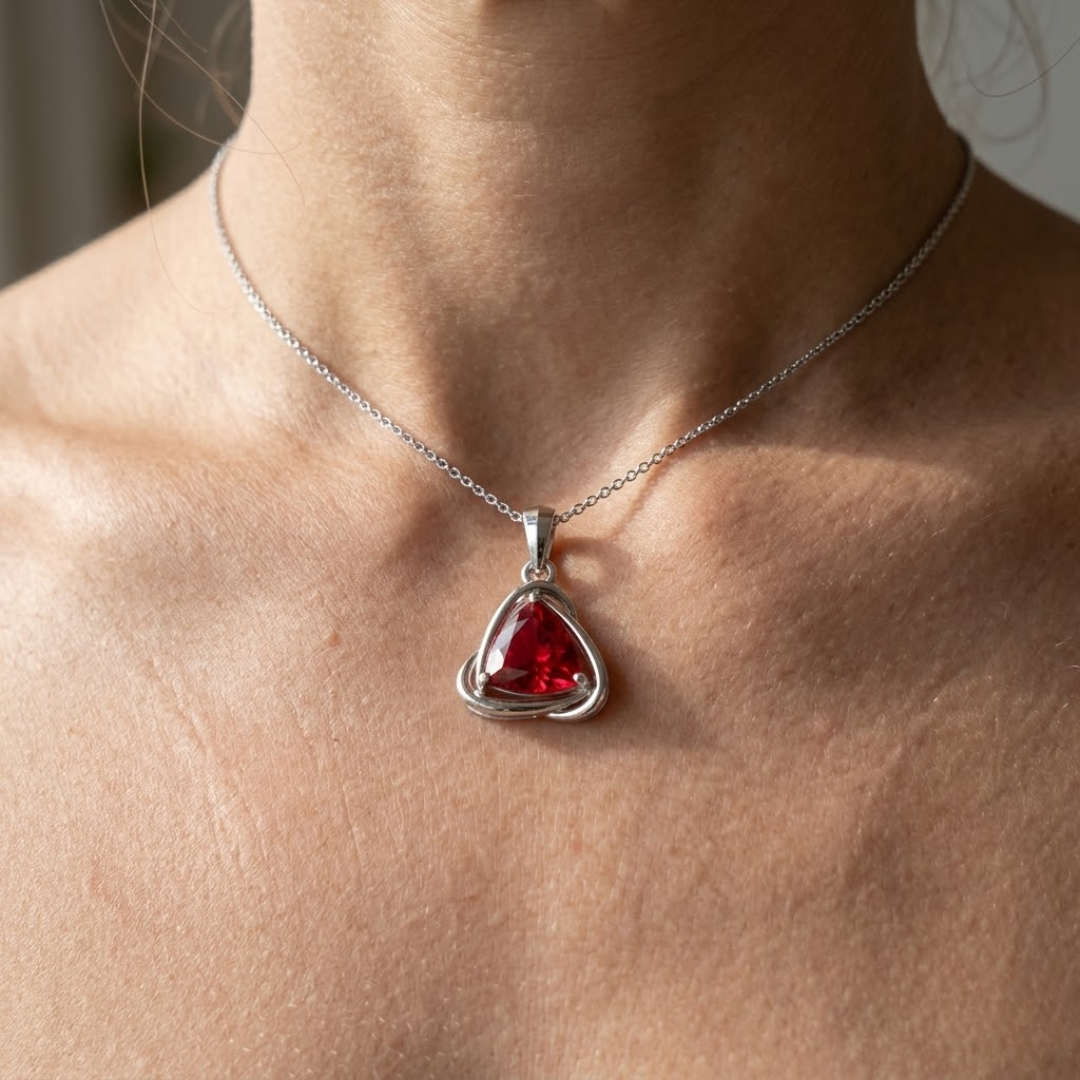 Ruby Trillion Solitaire Swirl Pendant