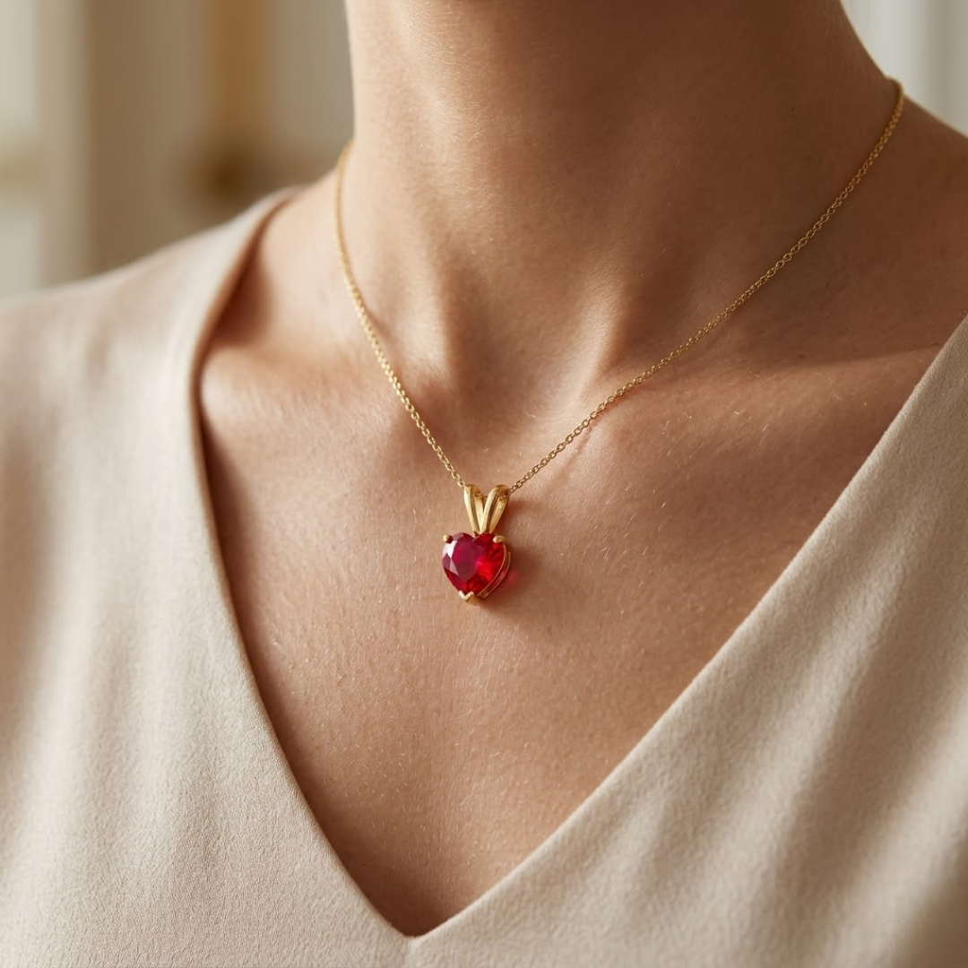 Ruby Heart Solitaire Pendant