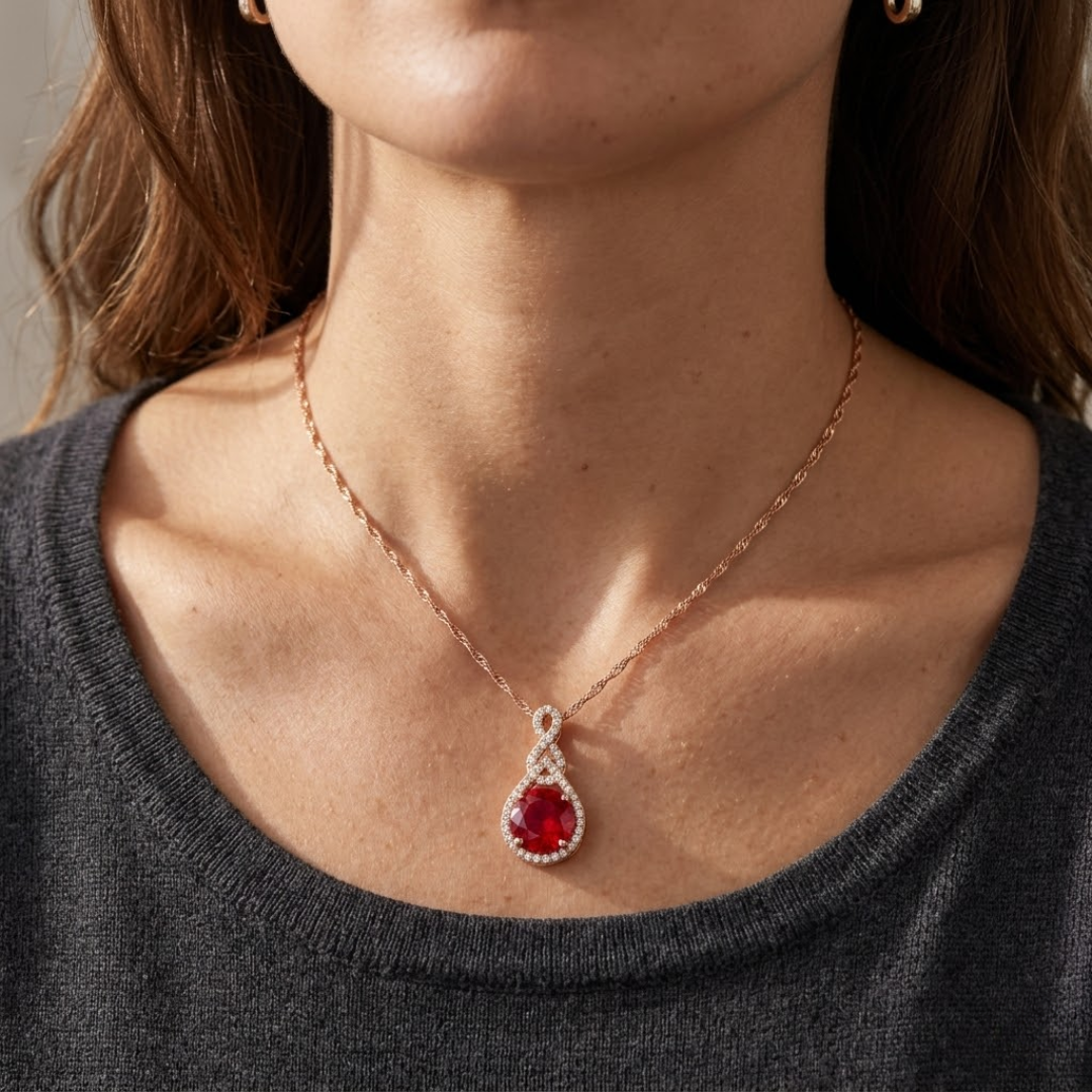 Ruby Round Pendant with Diamond Infinity Bail