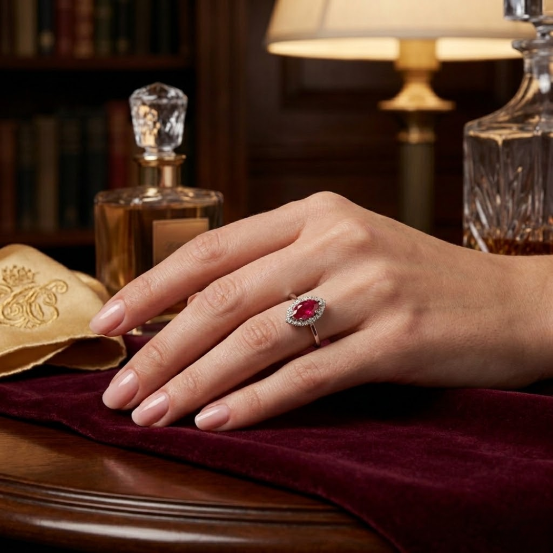 Ruby Marquise Halo Ring
