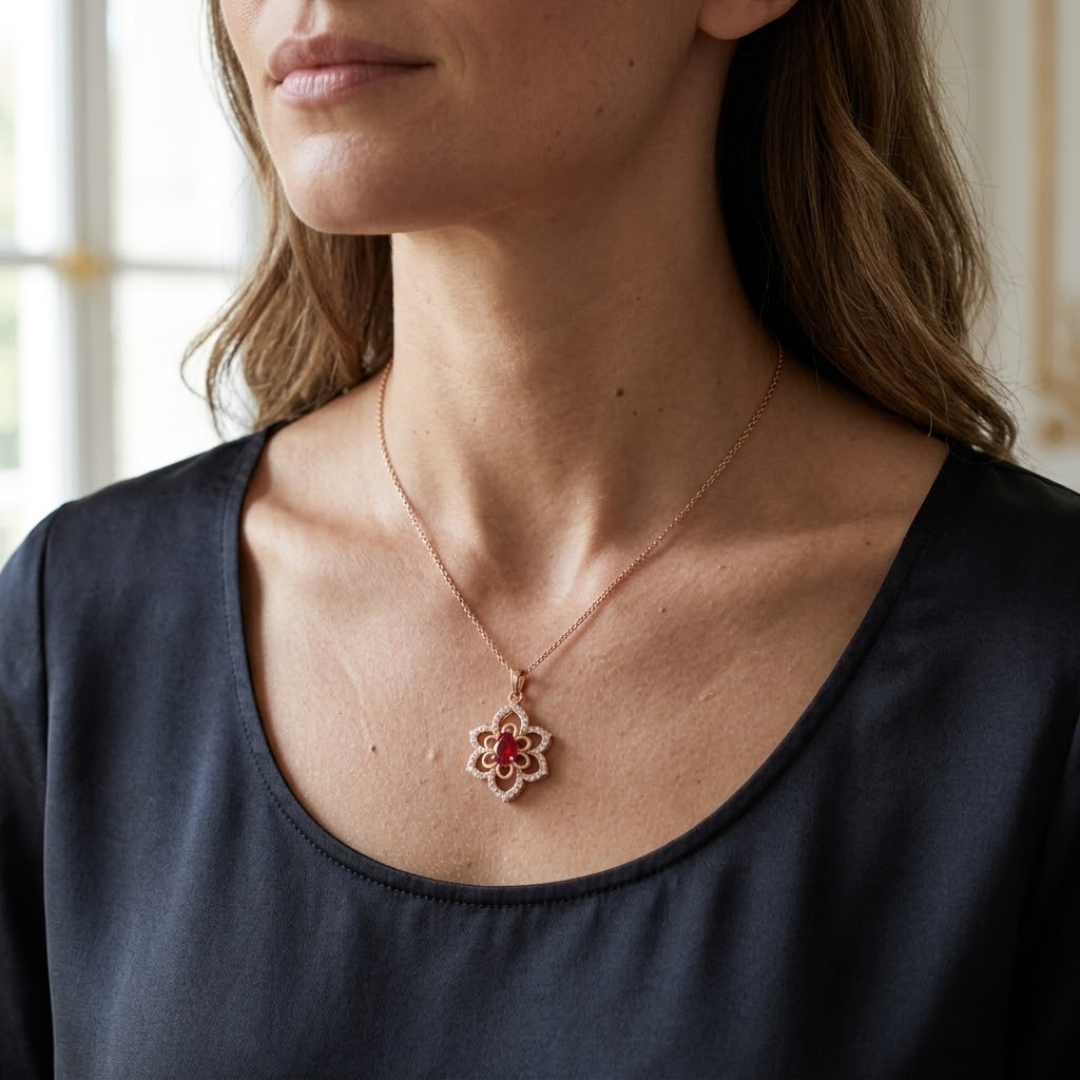 Ruby Pear Floral Diamond Pendant
