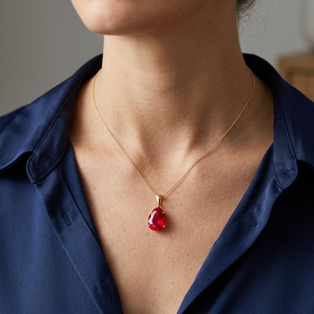 Ruby Pear Solitaire Pendant