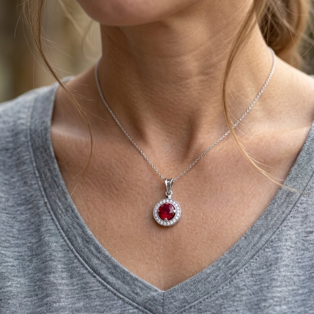 Ruby Round Halo Pendant