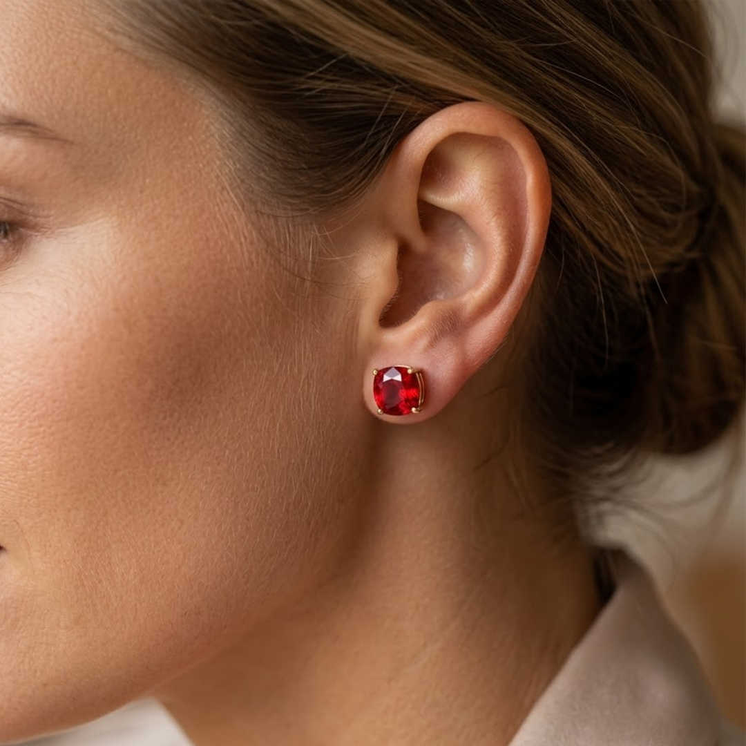 Ruby Cushion Stud Earrings