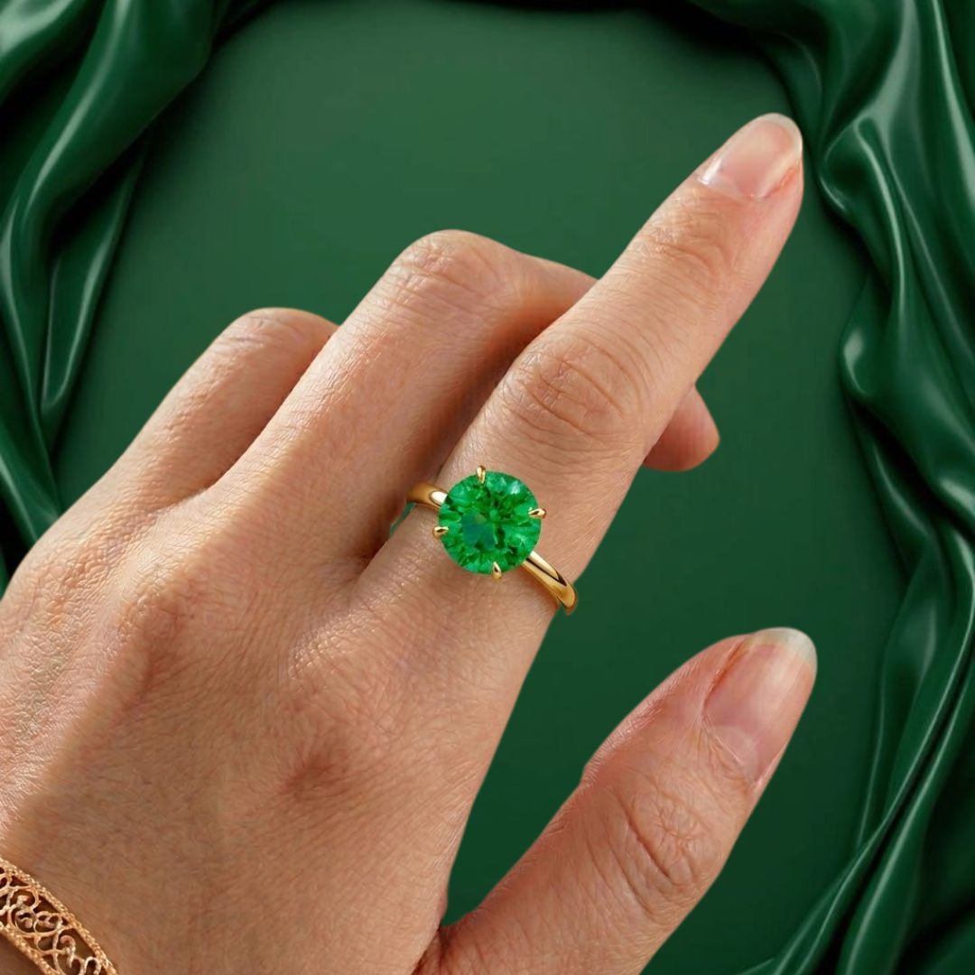 Colombian Emerald Round Solitaire Ring