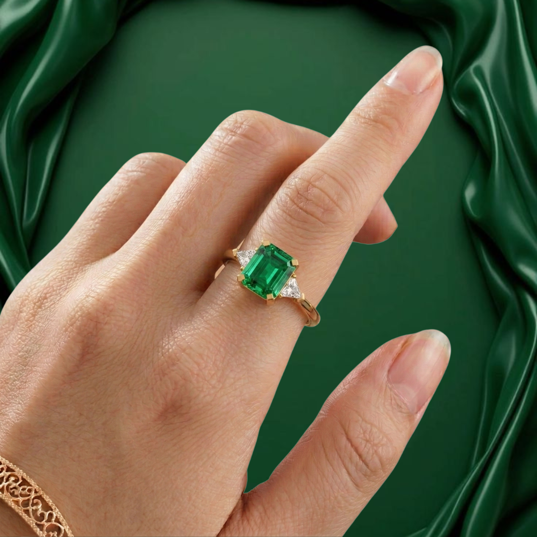Emerald & Sapphire Three-Stone Ring