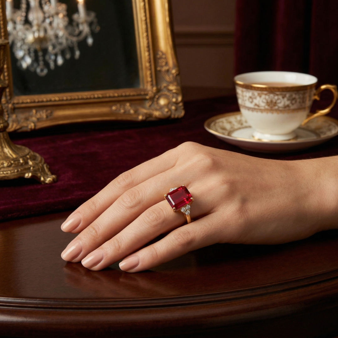 Subtle Ruby Emerald Cut Ring