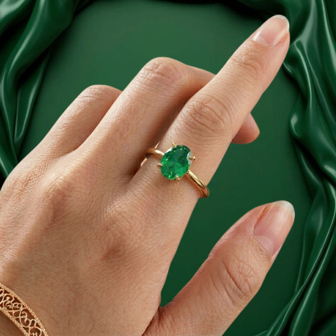 Colombian Emerald Oval Solitaire Ring