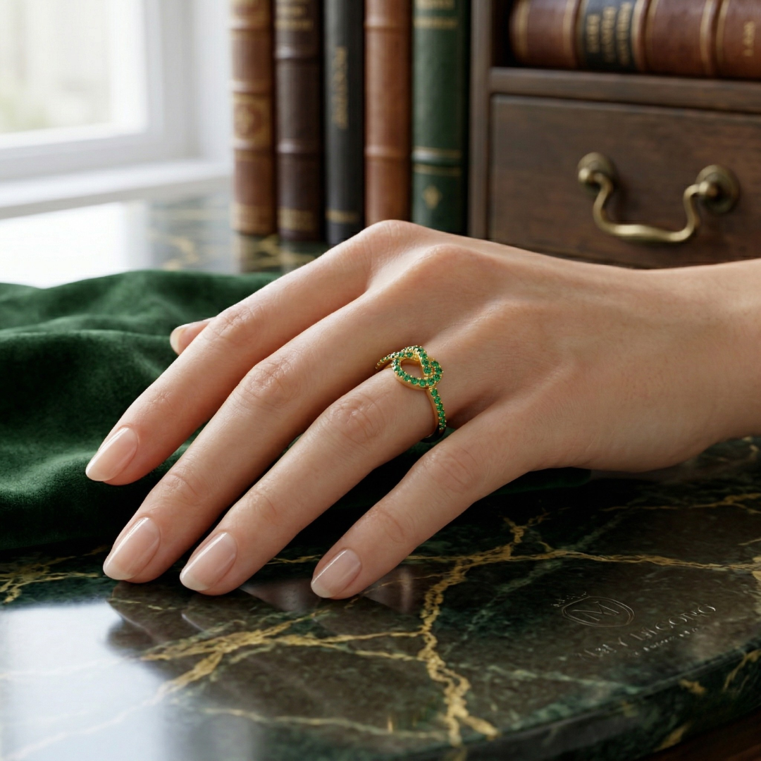 Colombian  Emerald Infinity Knot Ring