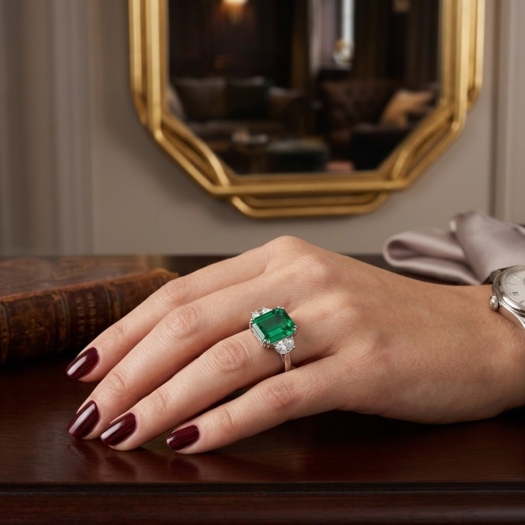 Colombian Emerald Three-Stone Ring
