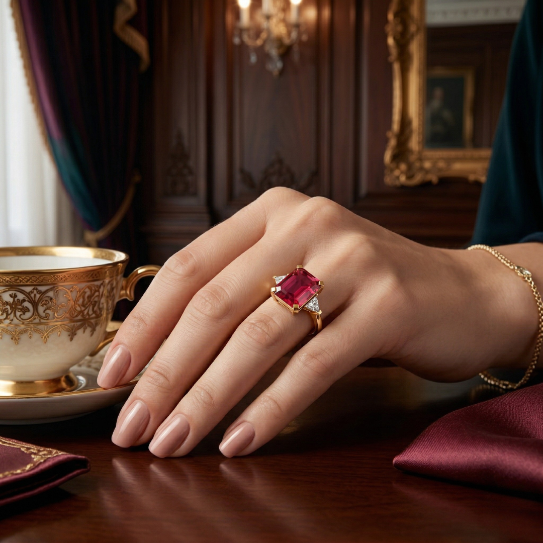 Ruby & Sapphire Three-Stone Ring