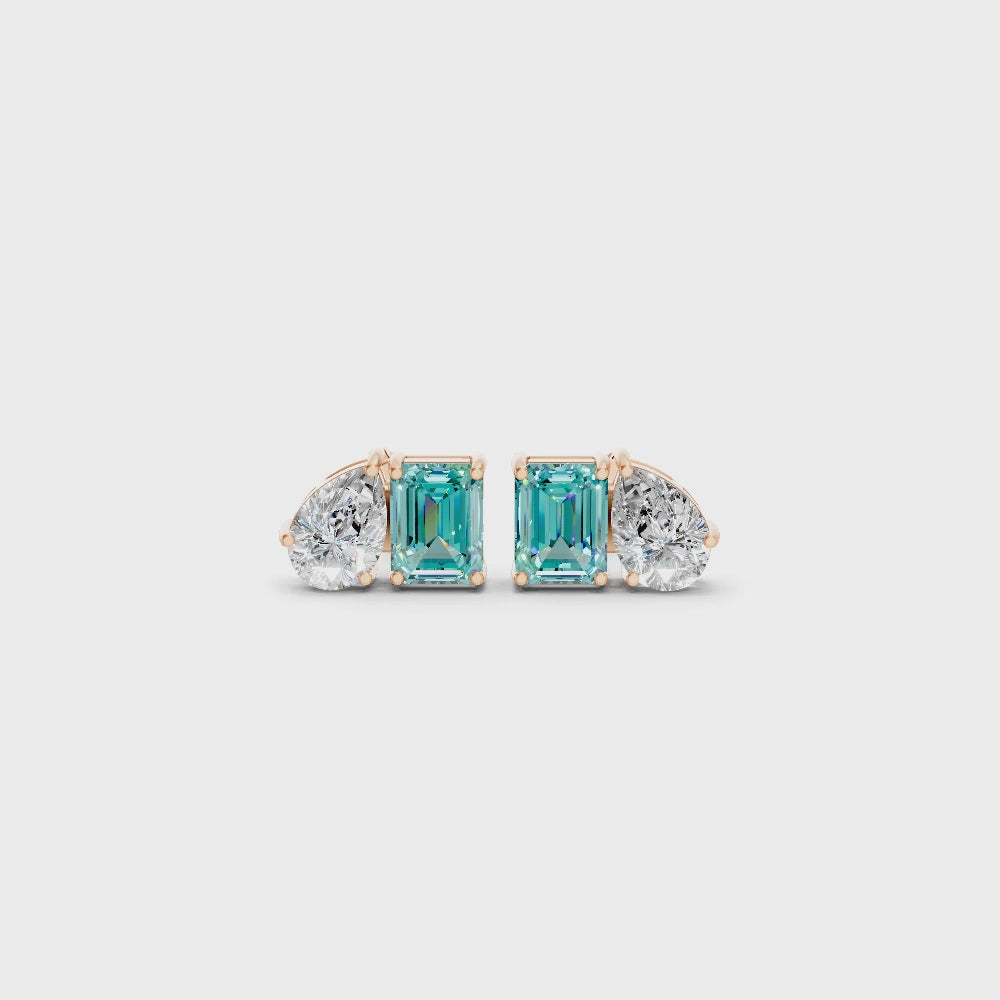 Paraiba Tourmaline Diamond Toi et Moi Stud Earrings