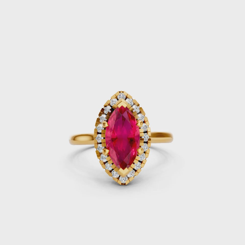 Ruby Marquise Halo Ring