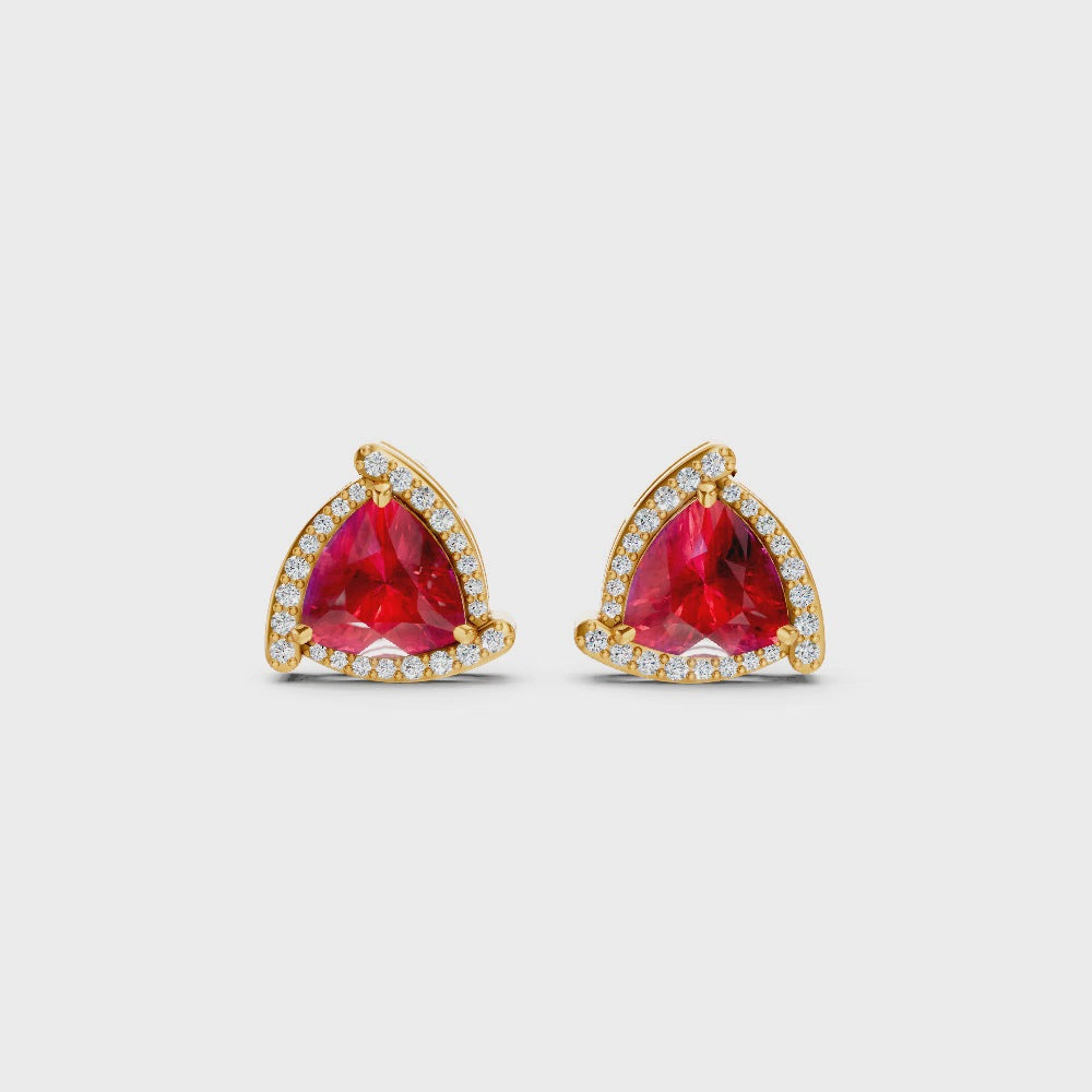 Ruby Trillion Halo Stud Earrings