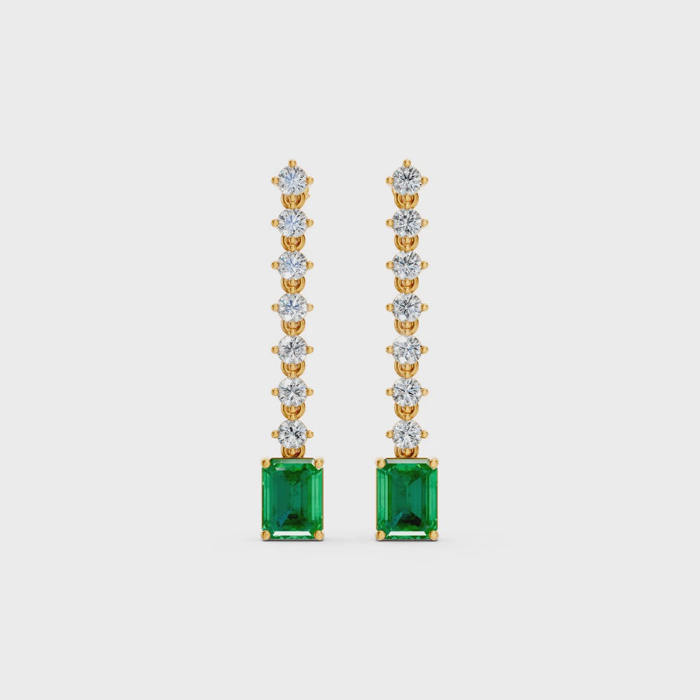 Colombian Emerald Octagon Drop Earrings with Diamond Tennis Chain