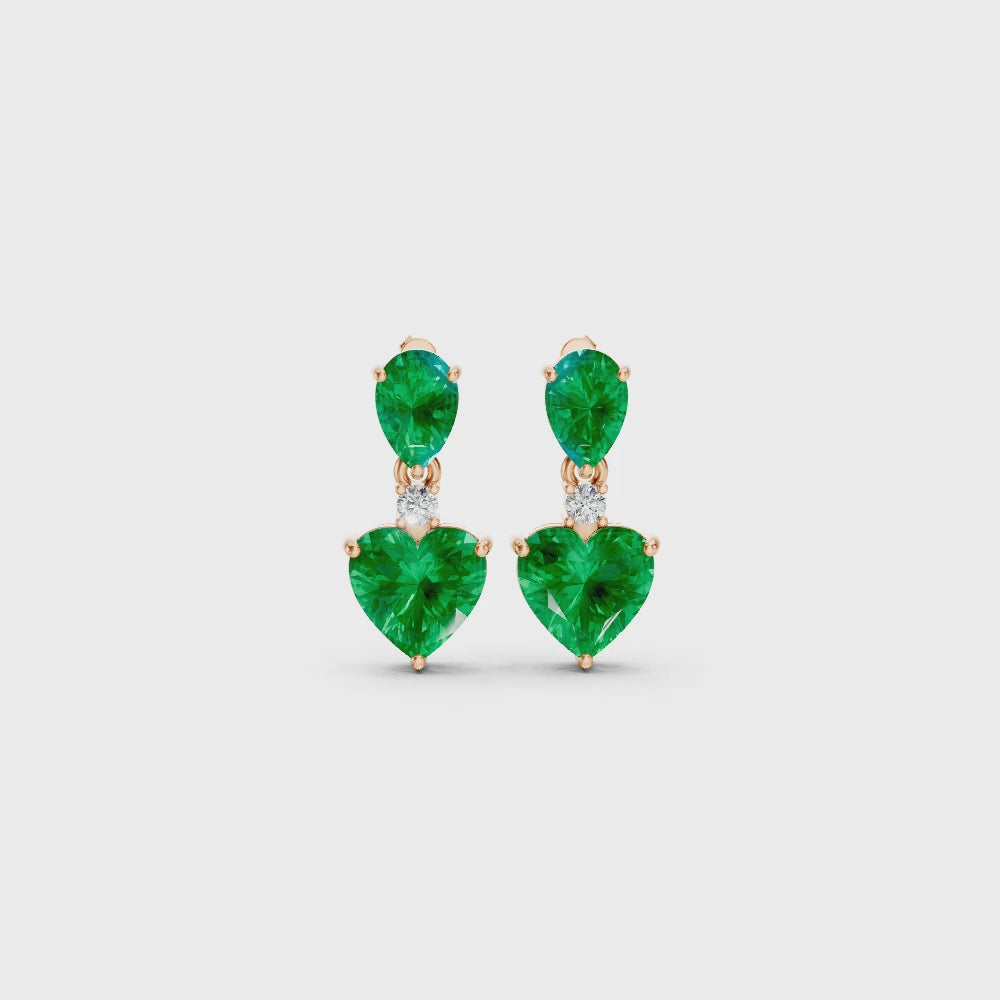 Colombian Emerald Pear & Heart Drop Earrings