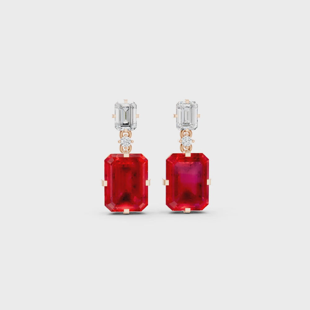 Ruby & Diamond Octagonal Drop Earrings