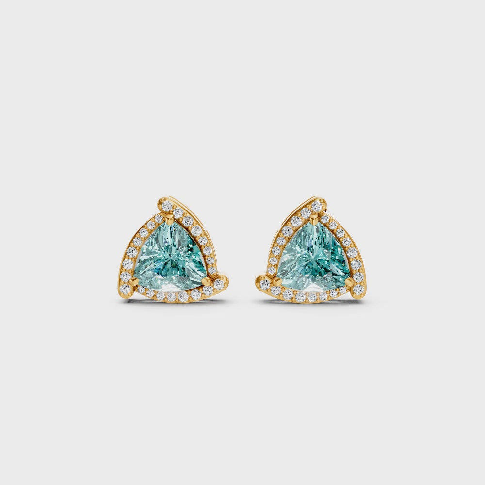 Paraiba Tourmaline Trillion Halo Stud Earrings