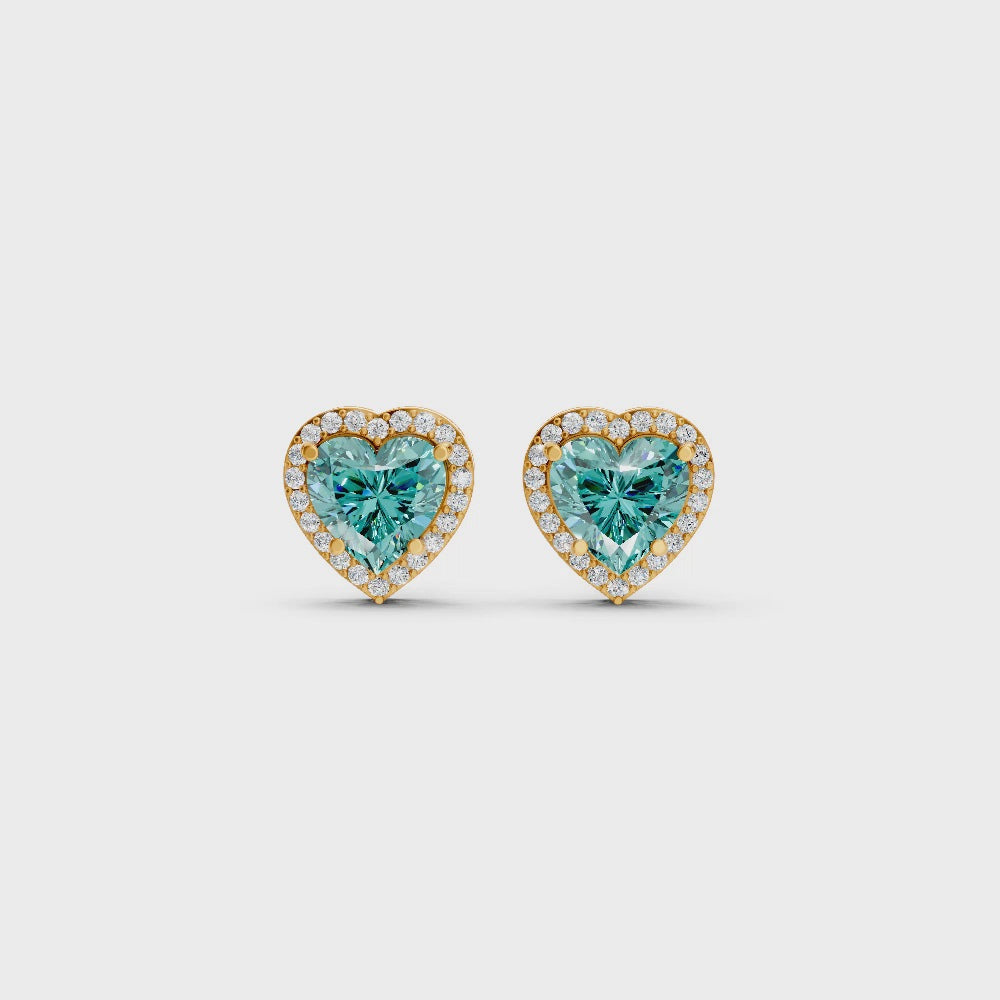 Paraiba Tourmaline Heart Halo Stud Earrings