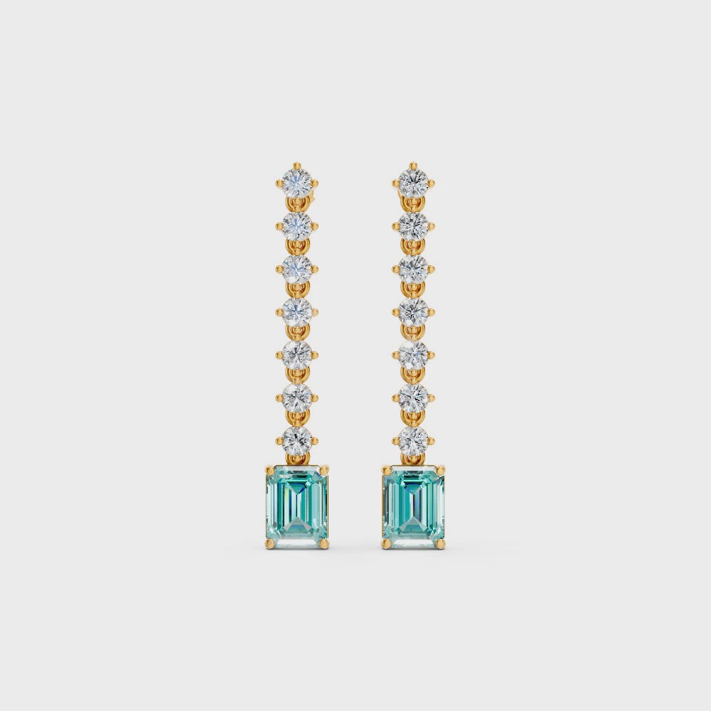 Paraiba Tourmaline Octagonal Drop Earrings with Diamond Tennis Chain