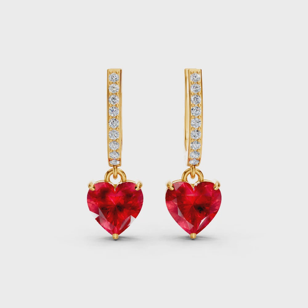 Ruby Heart Drop Huggie Earrings