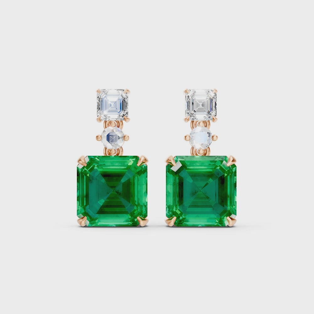 Colombian Emerald & Diamond Three-Stone Drop Earrings