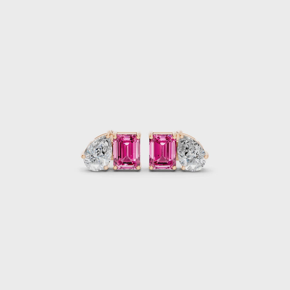 Pink Sapphire Diamond Toi et Moi Stud Earrings