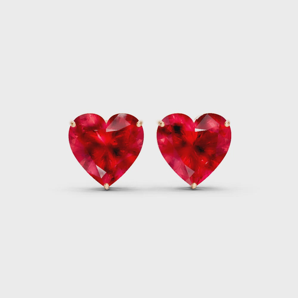 Ruby Heart Solitaire Stud Earrings