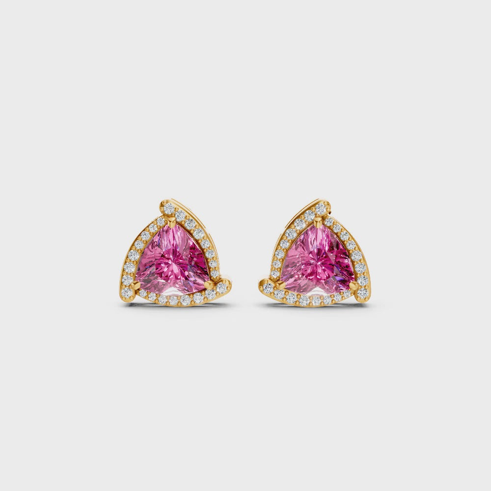 Pink Sapphire Trillion Halo Stud Earrings