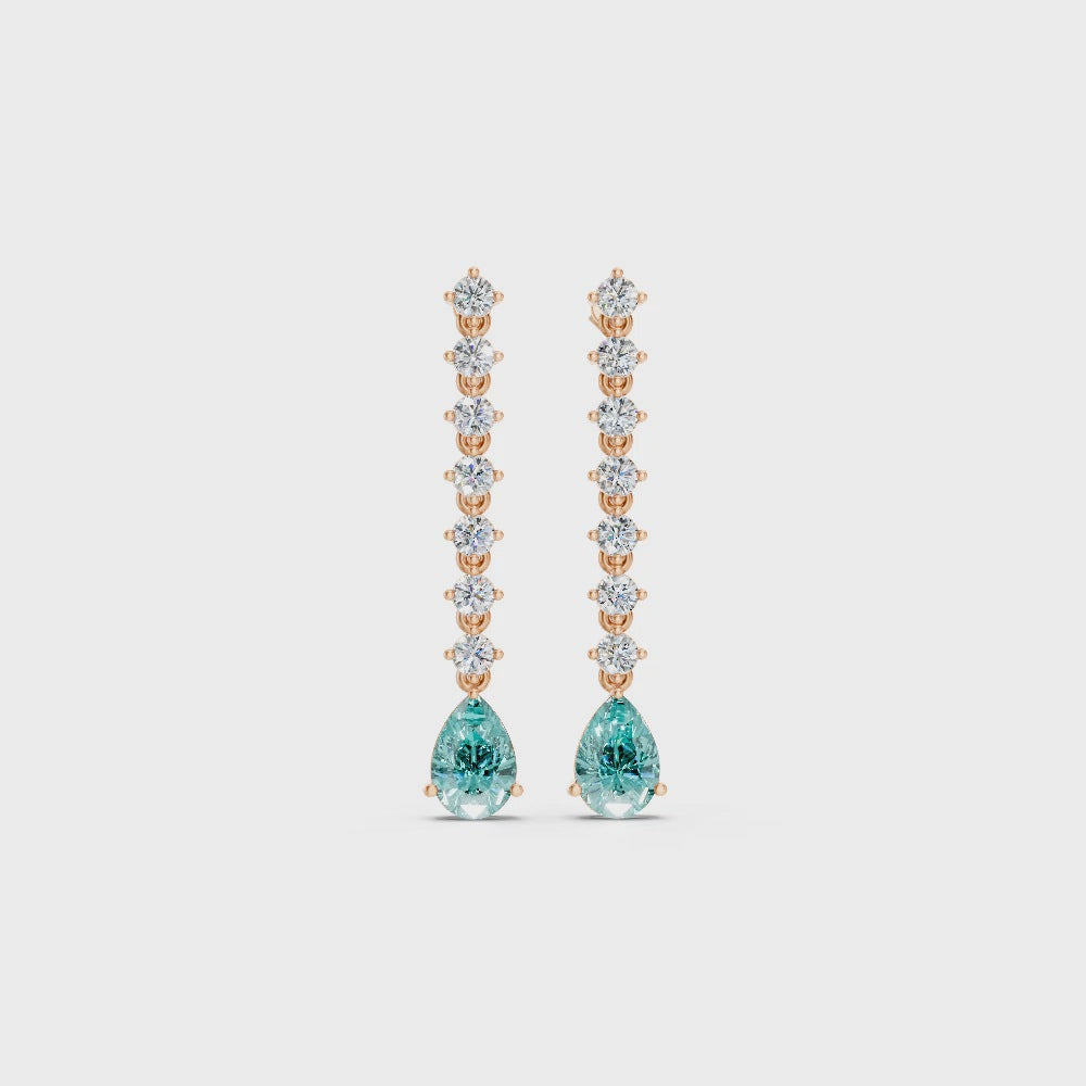 Paraiba Tourmaline  Pear Drop Earrings with Diamond Tennis Chain