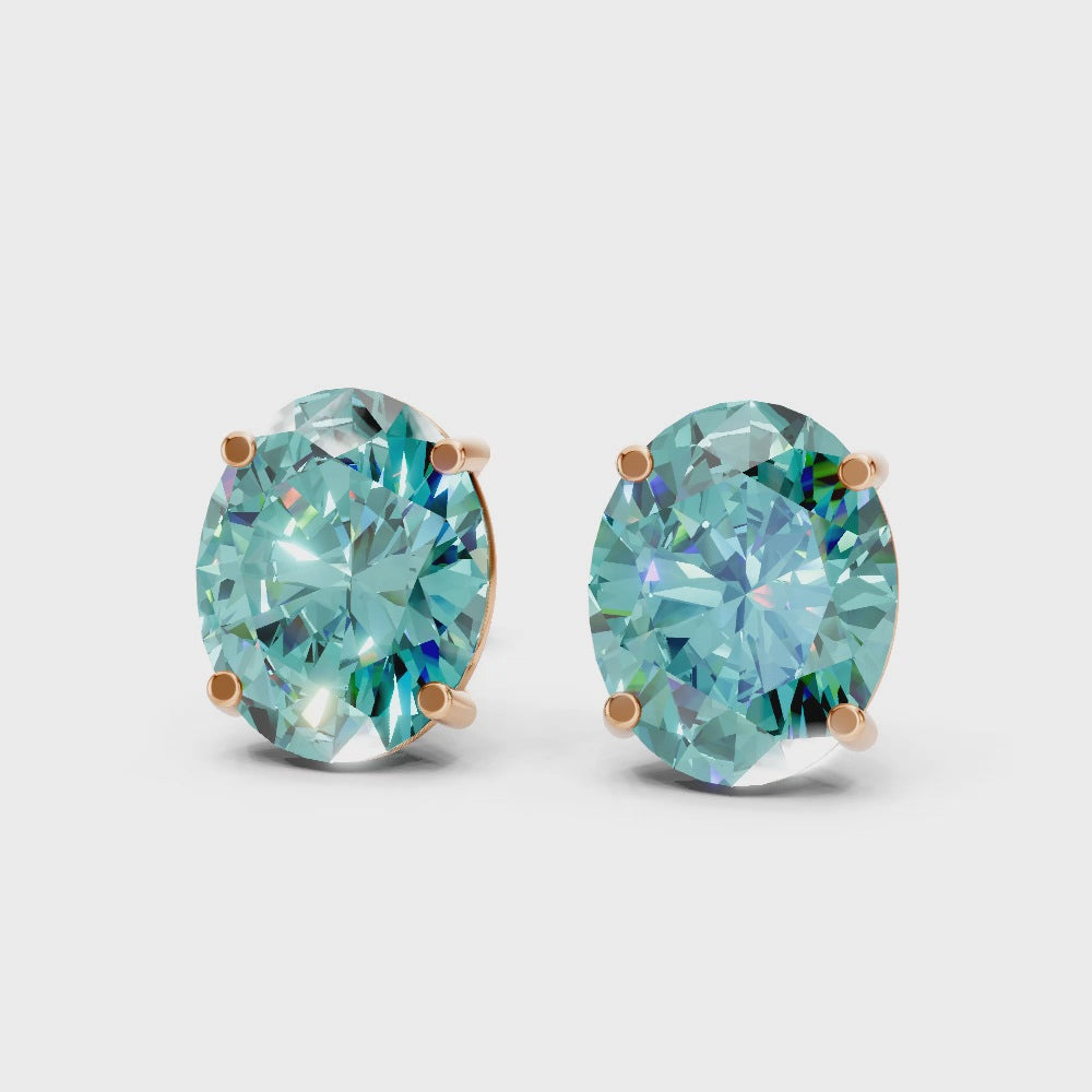 Paraiba Tourmaline  Diamond Oval Solitaire Stud Earrings