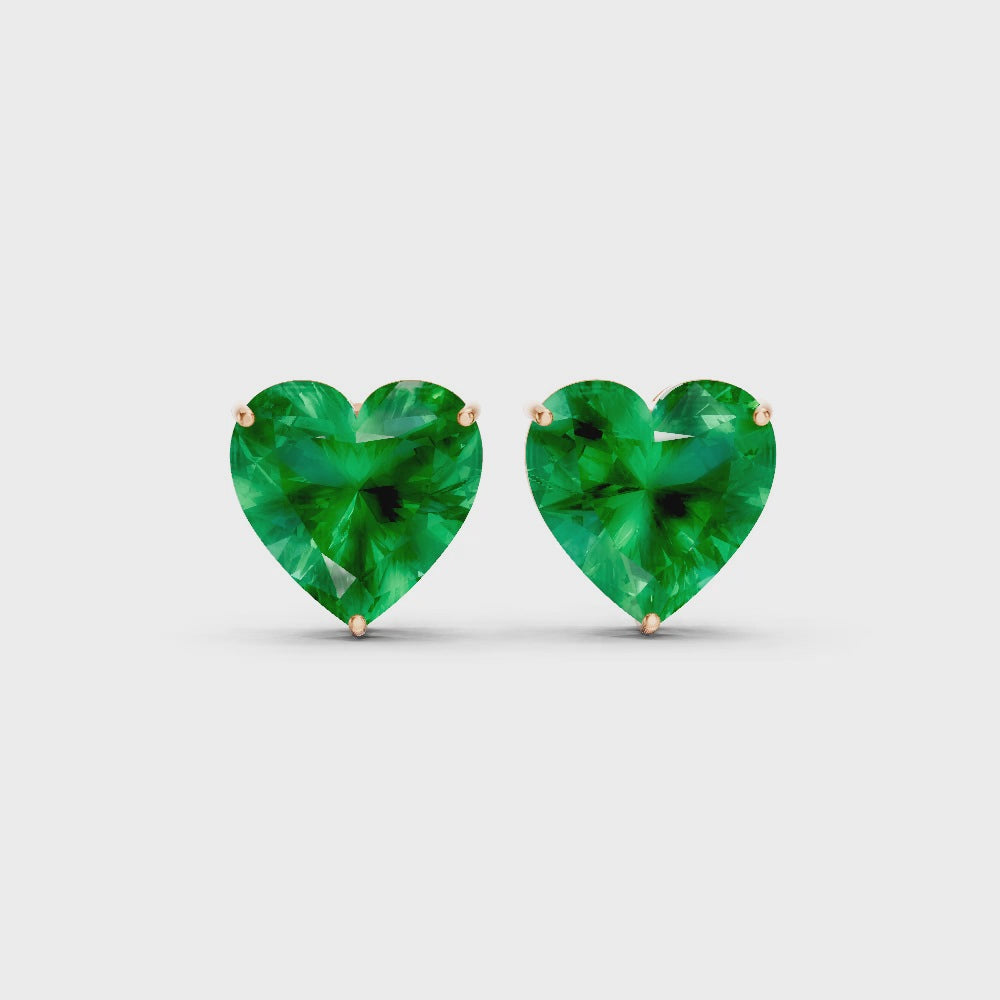 Colombian Emerald  Heart Solitaire Stud Earrings