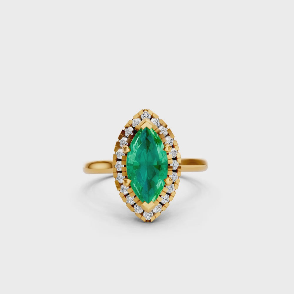 Colombian Emerald Marquise Halo Ring