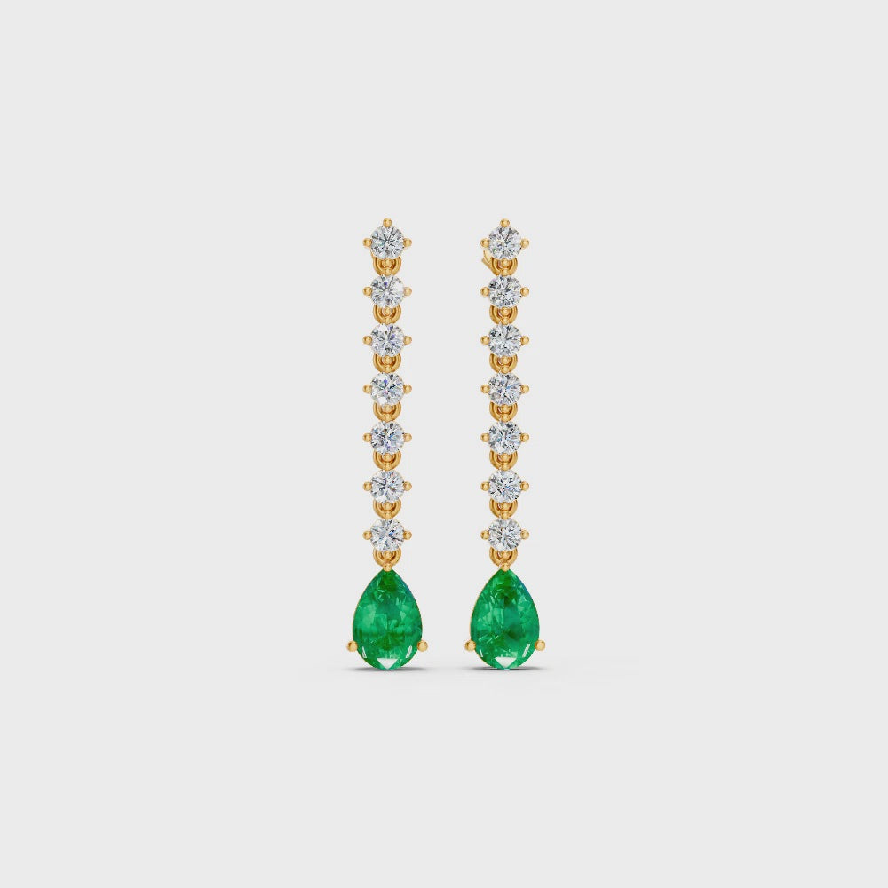 Colombian Emerald  Pear Drop Earrings with Diamond Tennis Chain