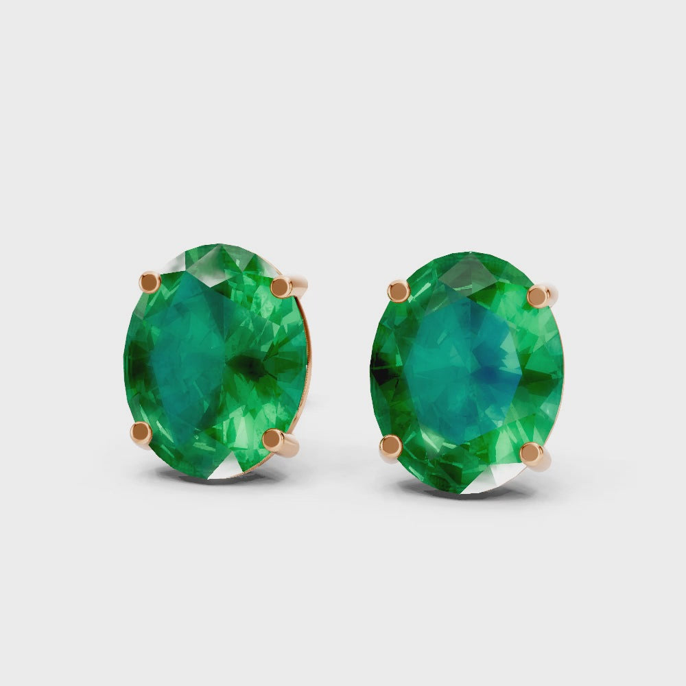 Colombian emerald Diamond Oval Solitaire Stud Earrings