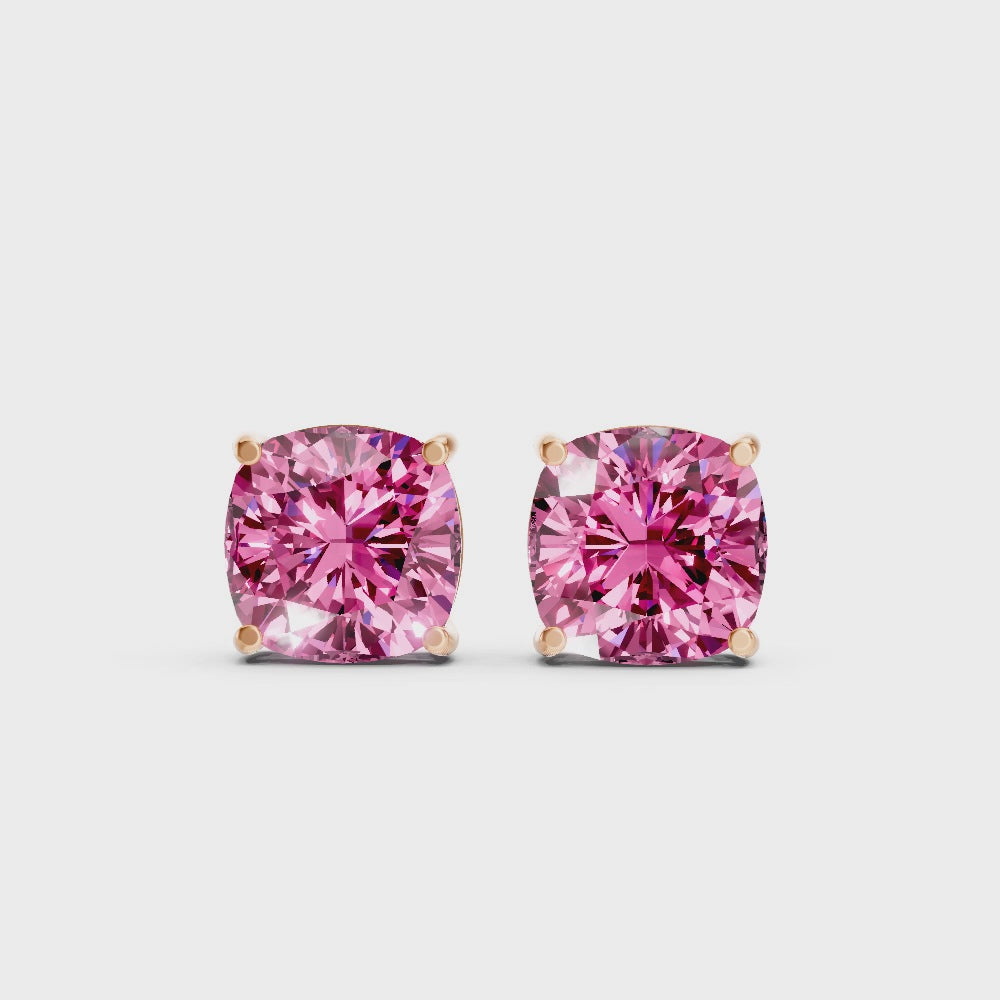 Pink Sapphire Cushion Stud Earrings