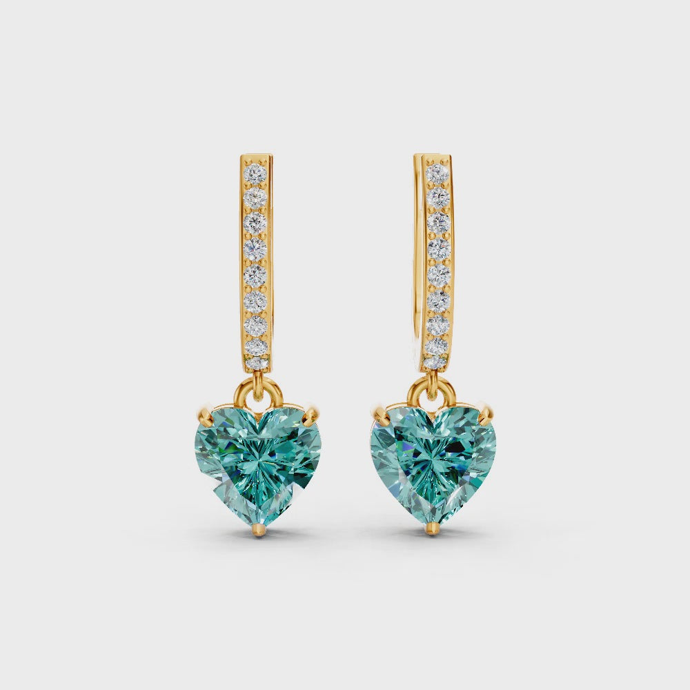 Paraiba Tourmaline Heart Drop Huggie Earrings