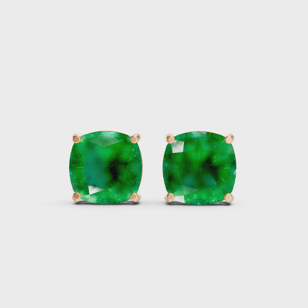 Colombian Emerald Cushion Stud Earrings