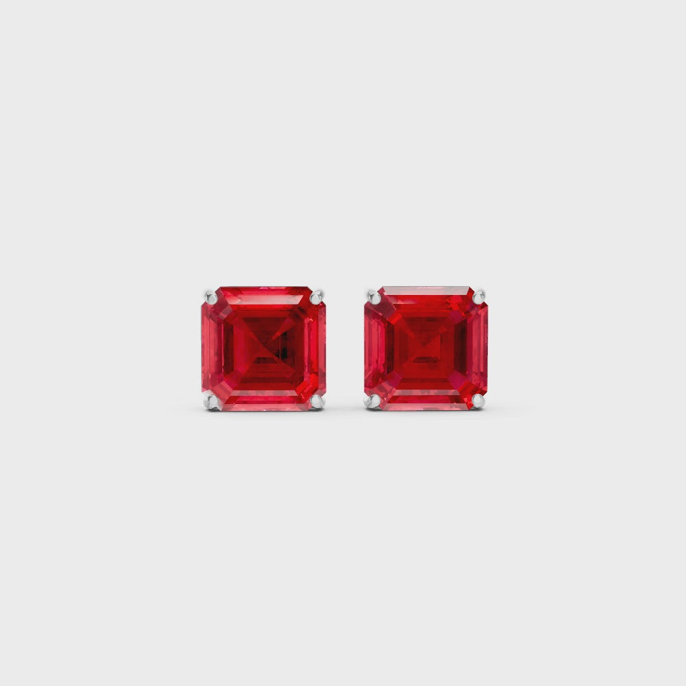 Ruby Diamond Asscher Cut Stud Earrings