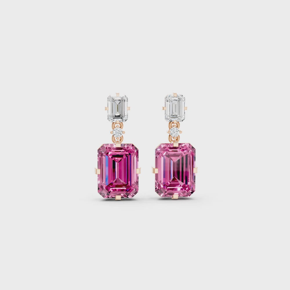 Pink Sapphire & Diamond Octagonal Drop Earrings