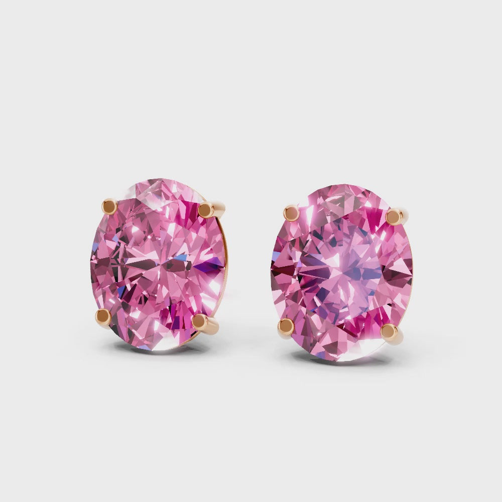 Pink Sapphire  Diamond Oval Solitaire Stud Earrings