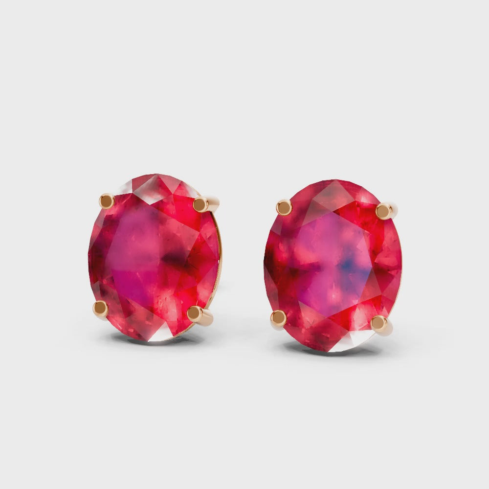 Ruby  Diamond Oval Solitaire Stud Earrings