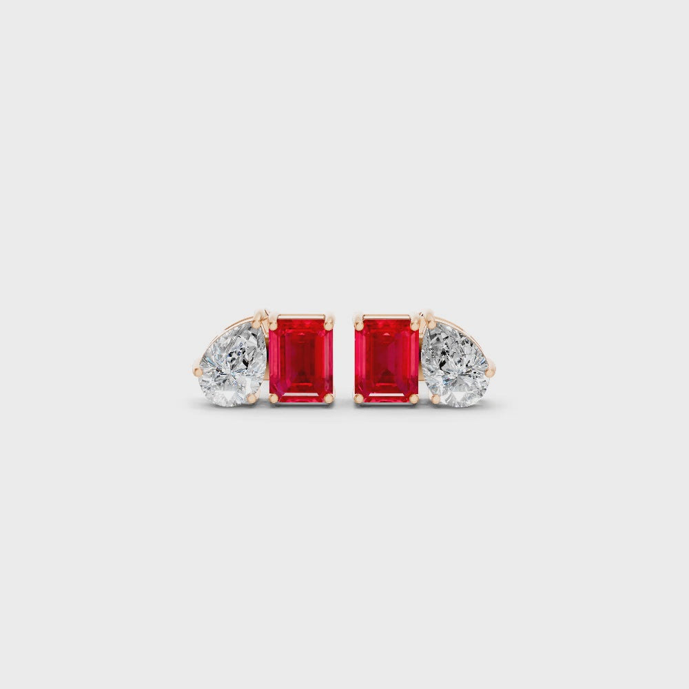 Ruby Diamond Toi et Moi Stud Earrings