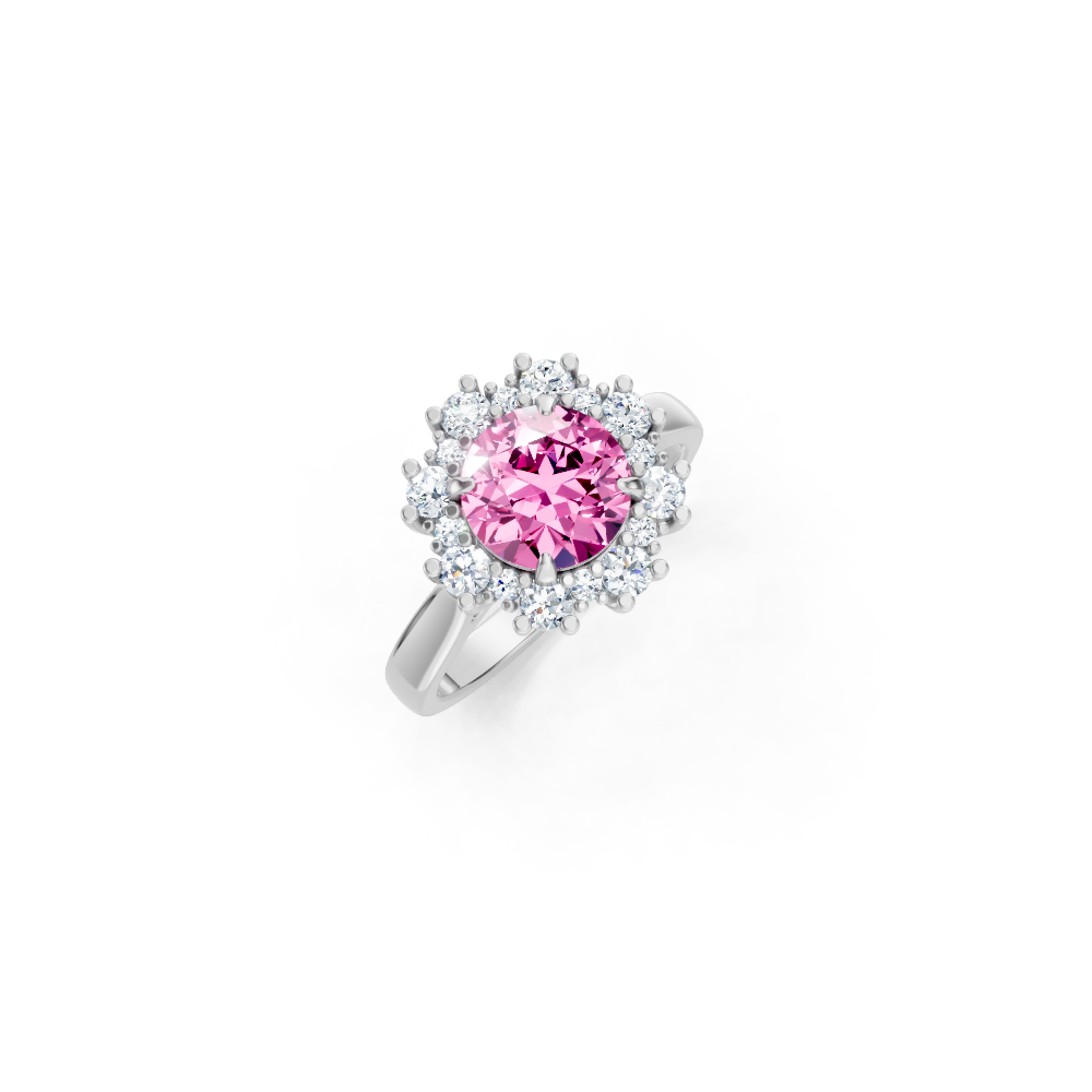 Pink Sapphire Sunburst Halo Ring