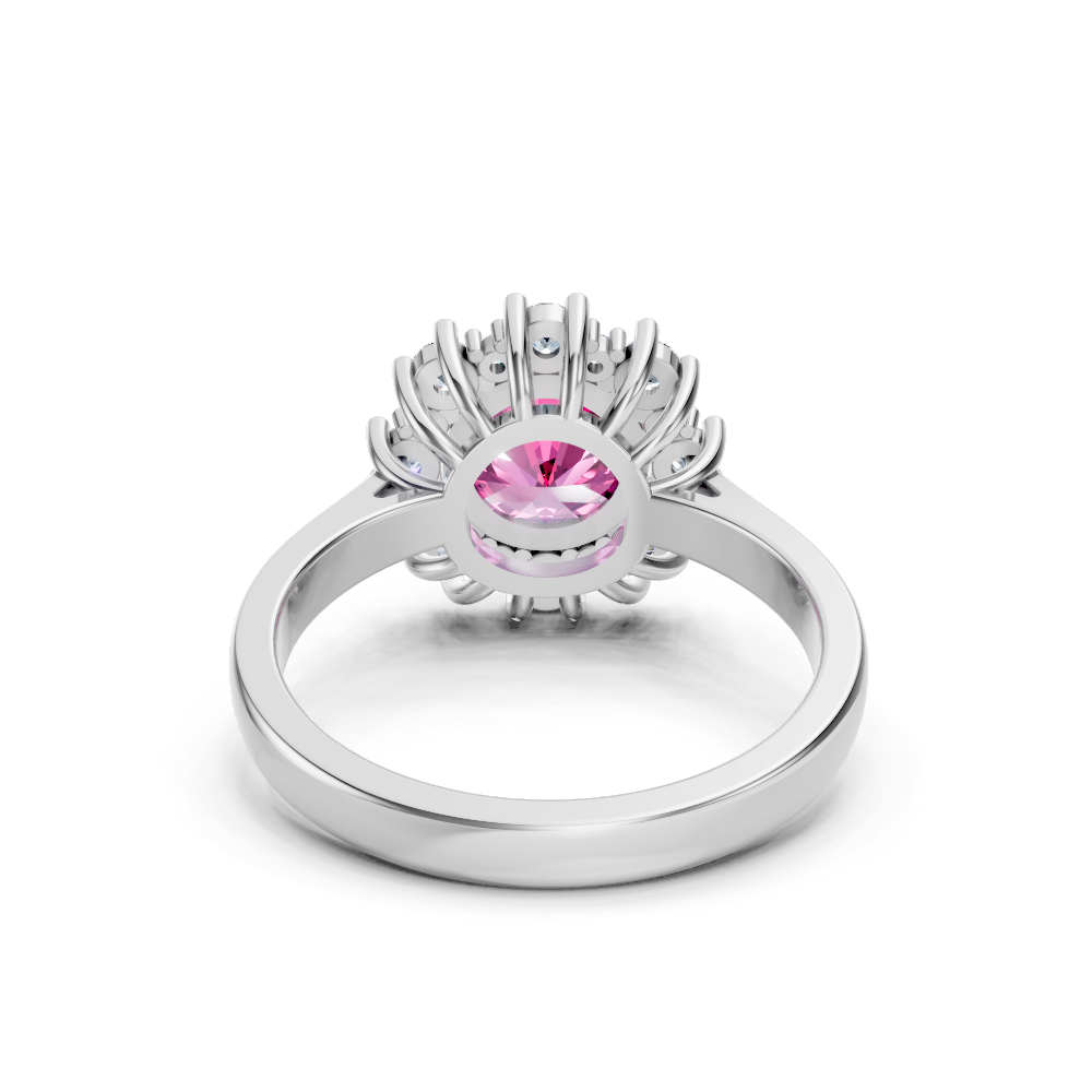Pink Sapphire Sunburst Halo Ring