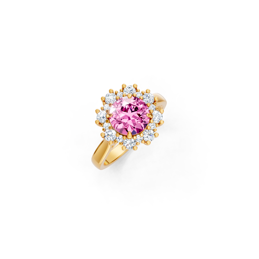 Pink Sapphire Sunburst Halo Ring