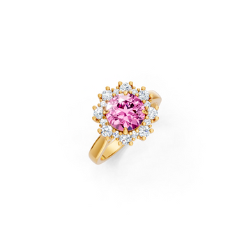 Pink Sapphire Sunburst Halo Ring