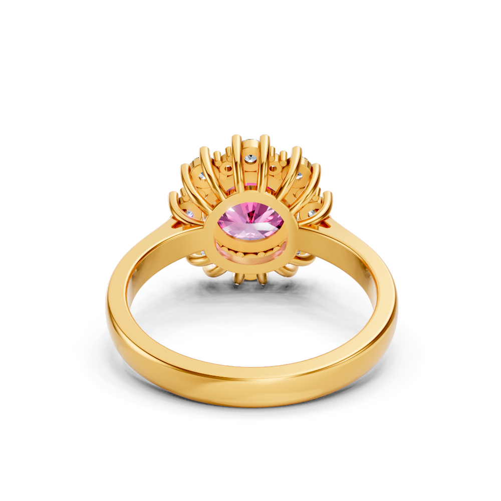 Pink Sapphire Sunburst Halo Ring