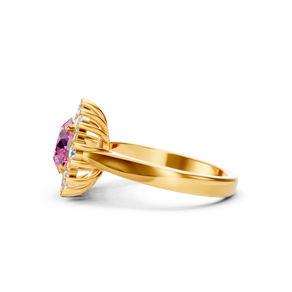 Pink Sapphire Sunburst Halo Ring