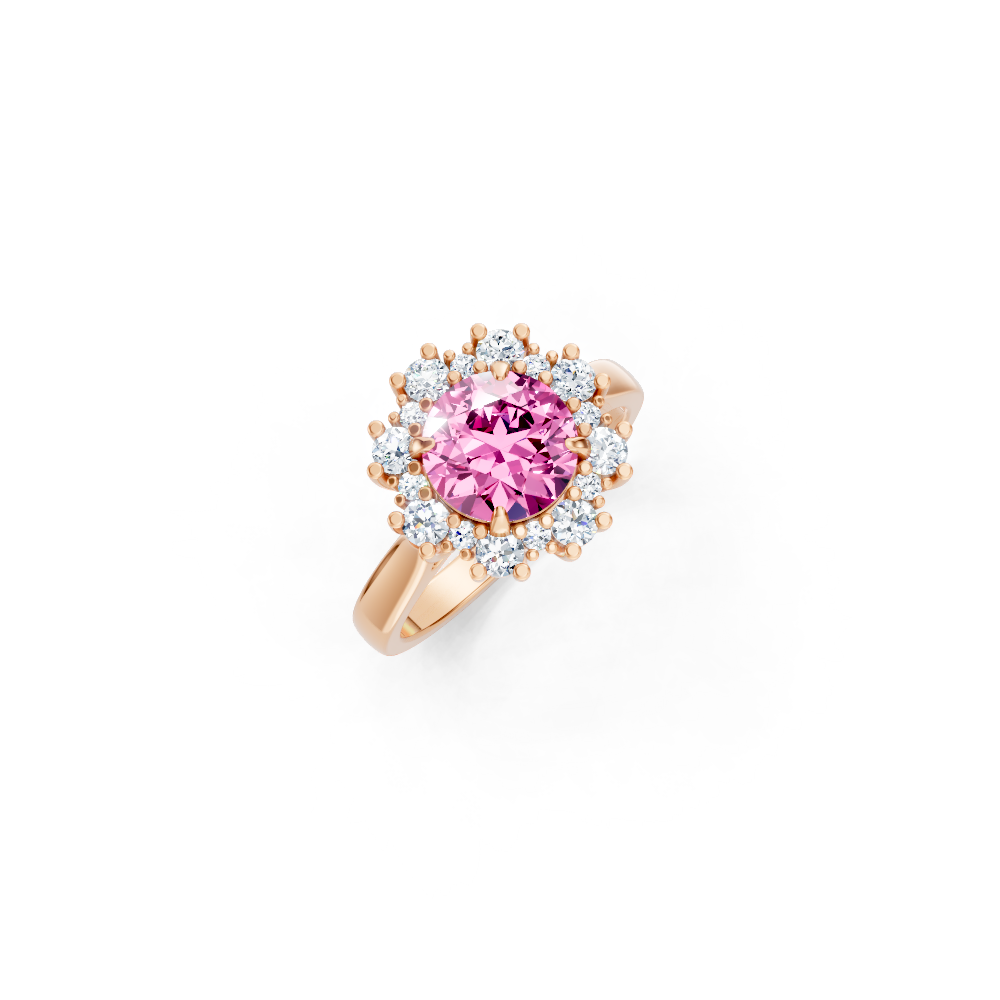 Pink Sapphire Sunburst Halo Ring